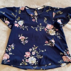 Navy Blue & Floral Top